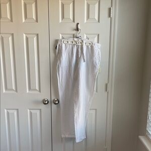 Stylish White Linen Pants with tie and button waist NWT